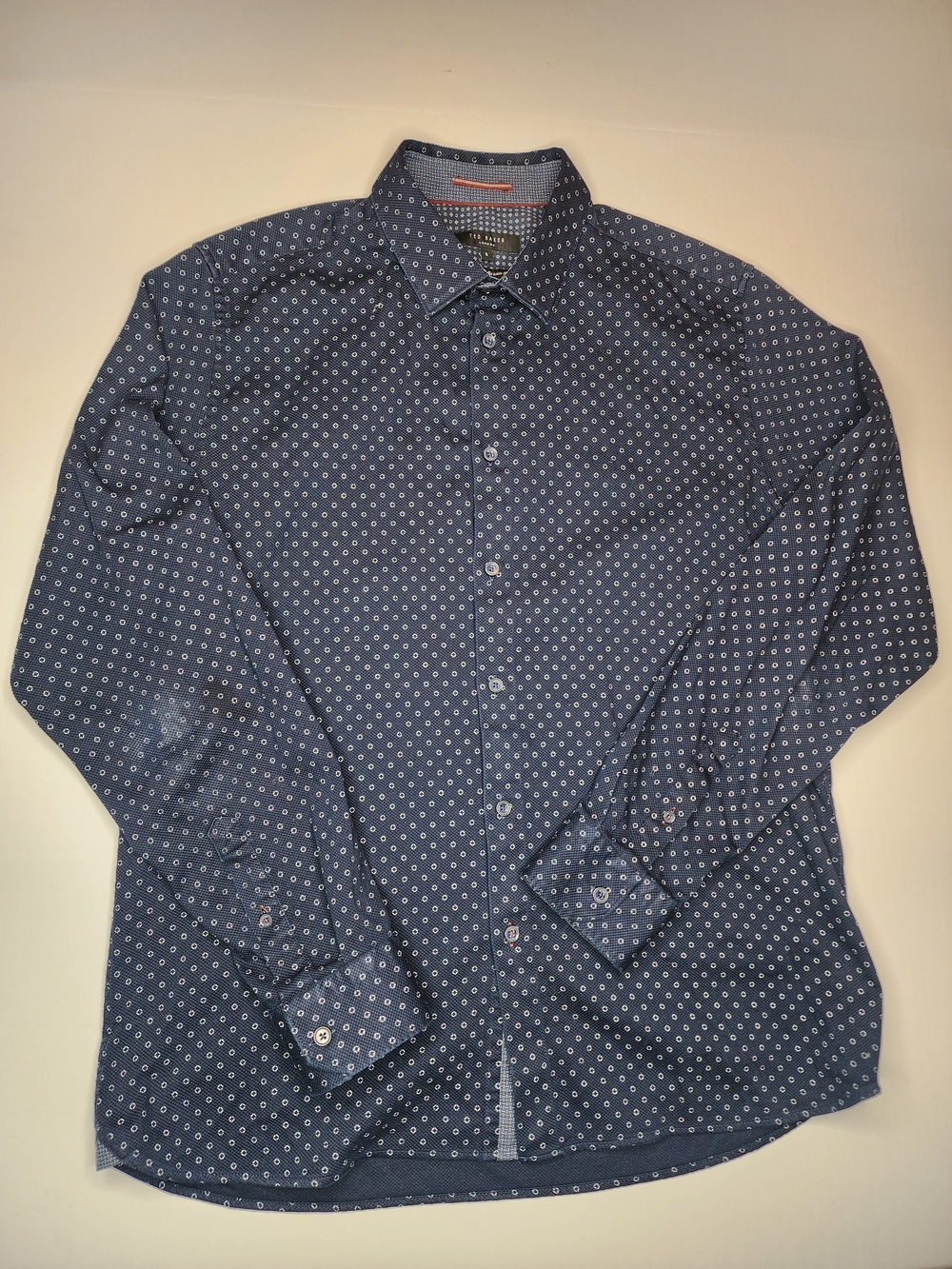 Ted Baker Navy Dot-Print Long Sleeve Button Up Shirt